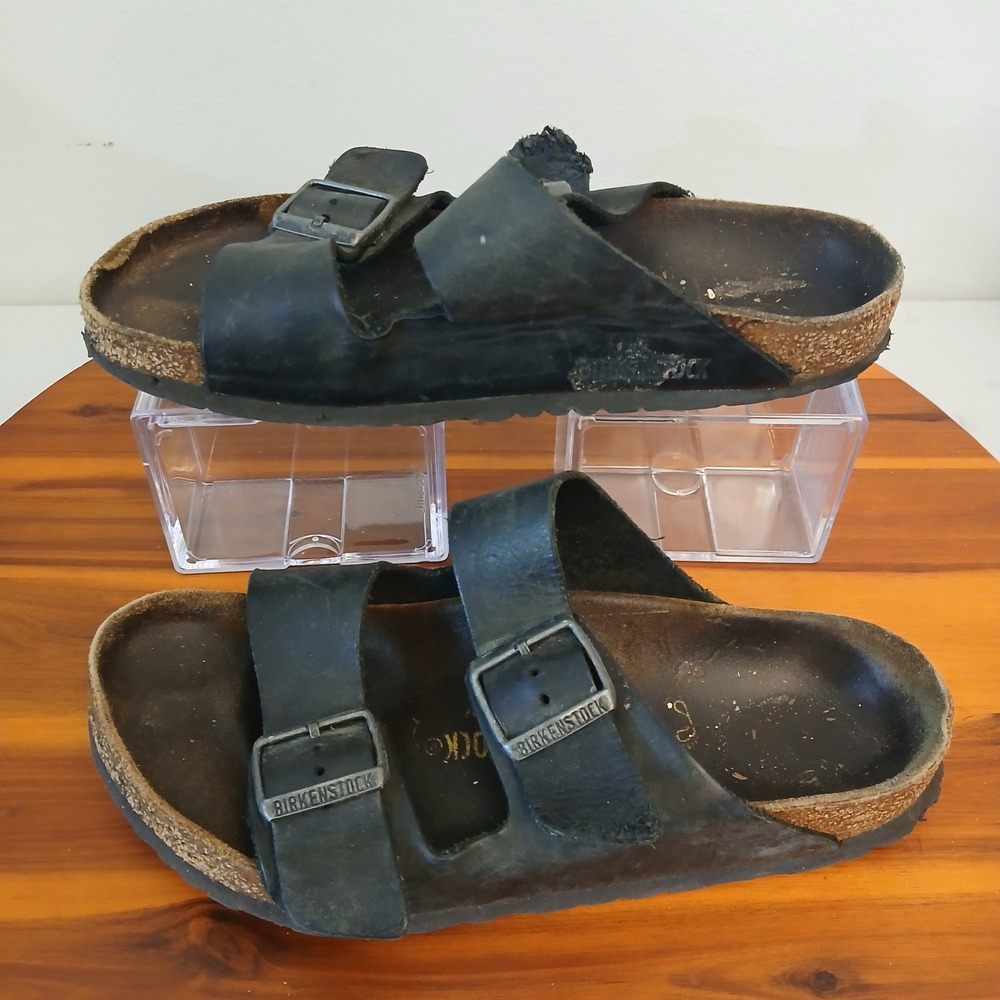 Birkenstock Arizona Sandals Mens 39 W8 M6 Black Leather‎ Double Strap Slides